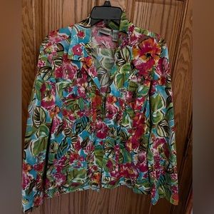 Chicos jacket in great condition in multi-colored fabric.